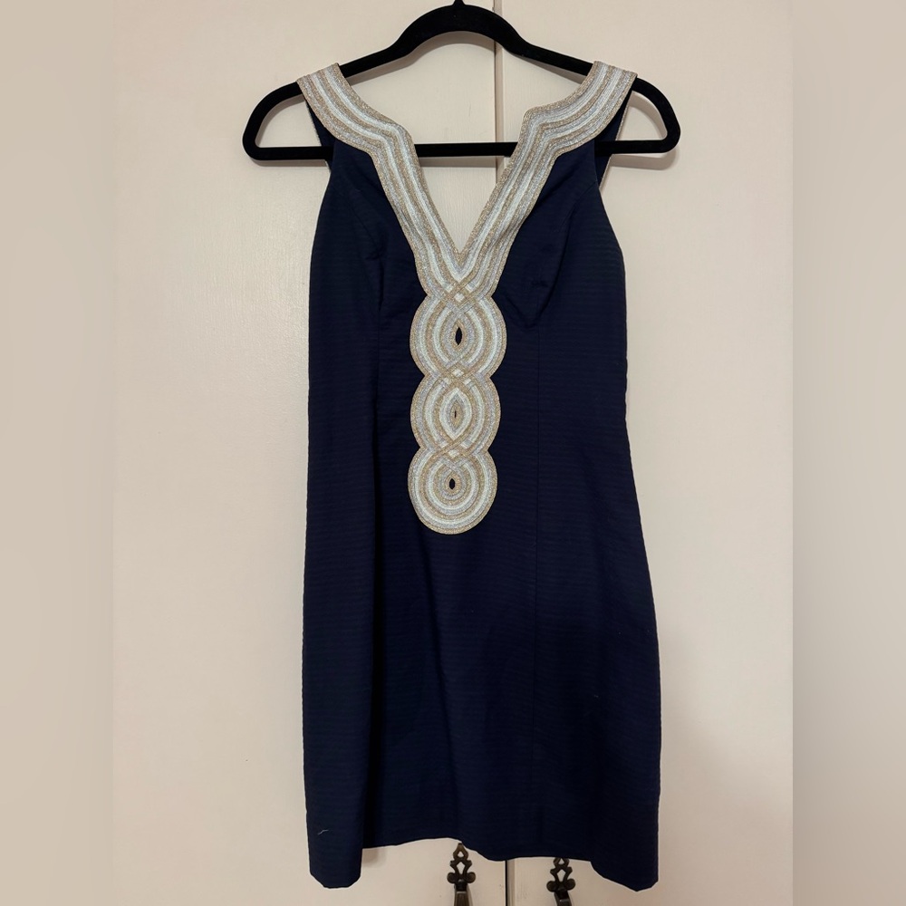 Lilly Pulitzer Navy Dress with Gold Embellishments